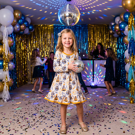 Baby Girls Stars Lights Happy New Year Ruffle Knee Length Dress