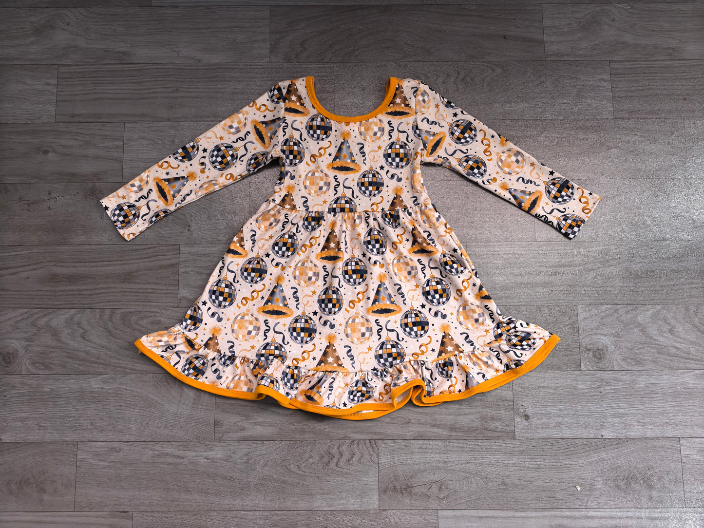 Baby Girls Stars Lights Happy New Year Ruffle Knee Length Dress Preorder