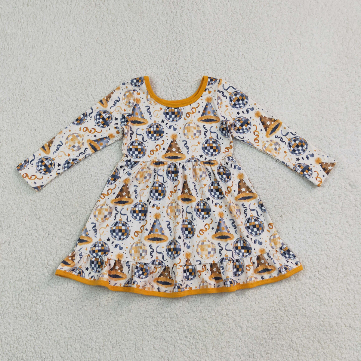 Baby Girls Stars Lights Happy New Year Ruffle Knee Length Dress