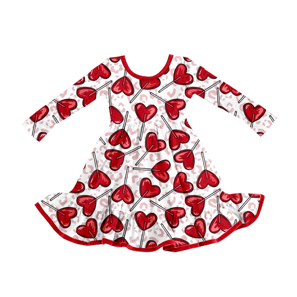 Preorder moq 5 Baby Girls Leopard Hearts Valentines Ruffle Knee Length Dress