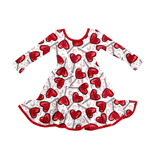 Preorder moq 5 Baby Girls Leopard Hearts Valentines Ruffle Knee Length Dress