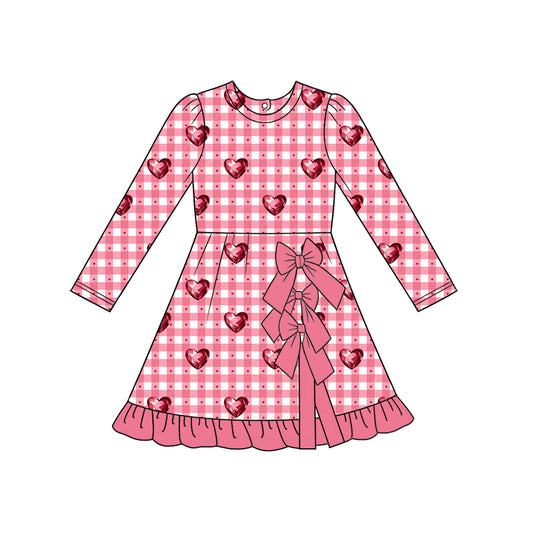 Preorder moq 5 Baby Girls Hearts Checked Valentines Yoga Active Short Knee Length Dress