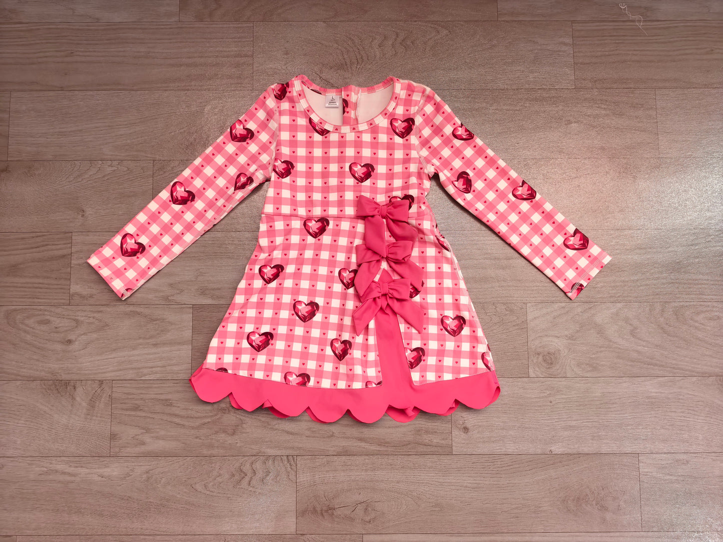 Baby Girls Hearts Valentines Yoga Active Short Bows Scallop Knee Length Dress Preorder