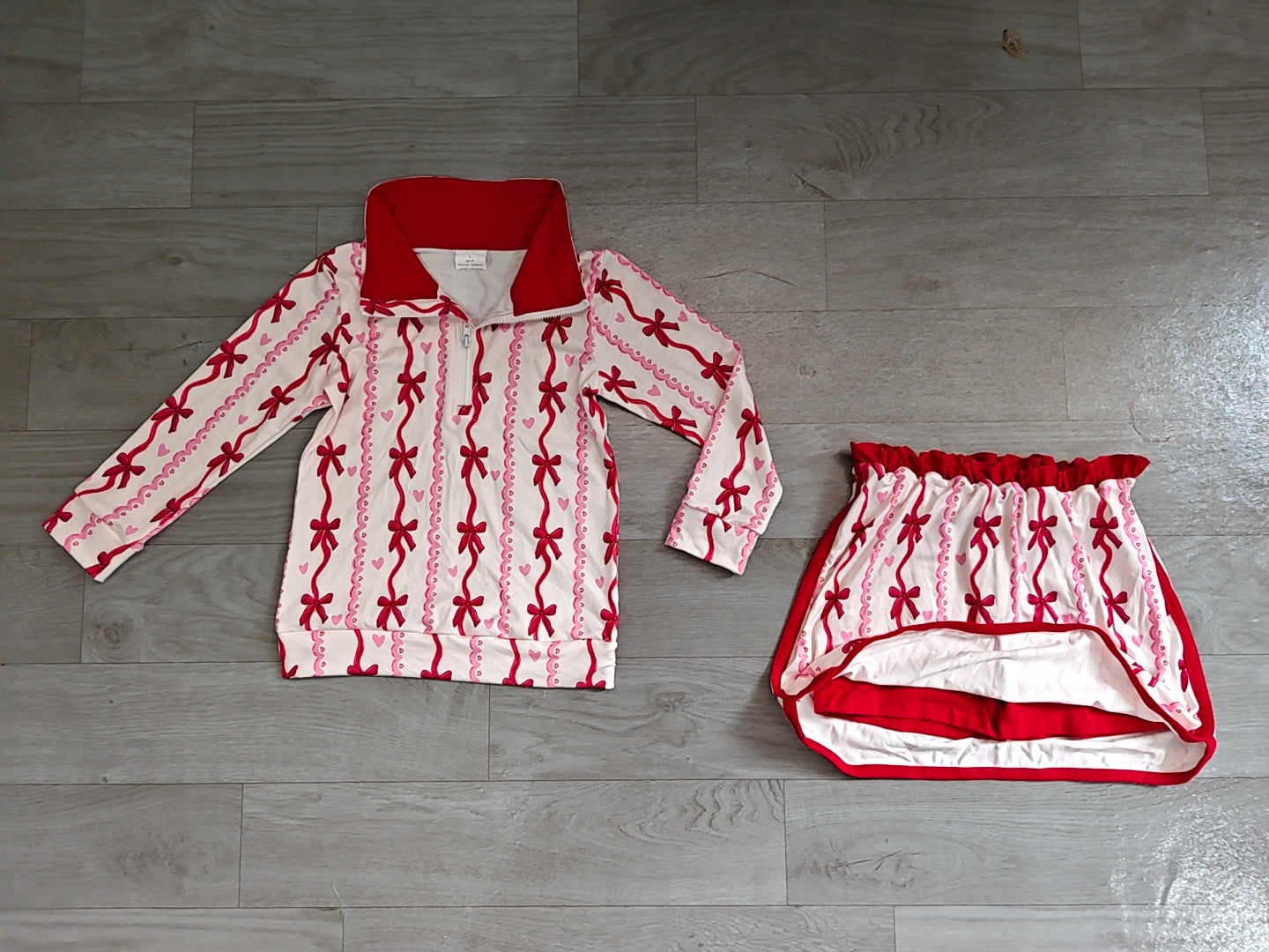 Baby Girls Bows Hearts Zip Pullover Skirt Short Valentines Clothes Set Preorder