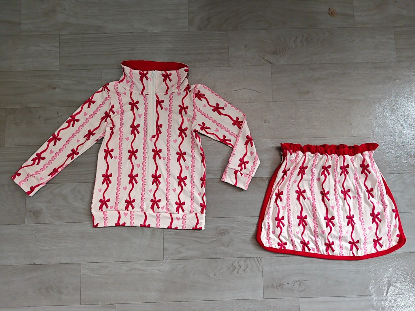 Baby Girls Bows Hearts Zip Pullover Skirt Short Valentines Clothes Set Preorder