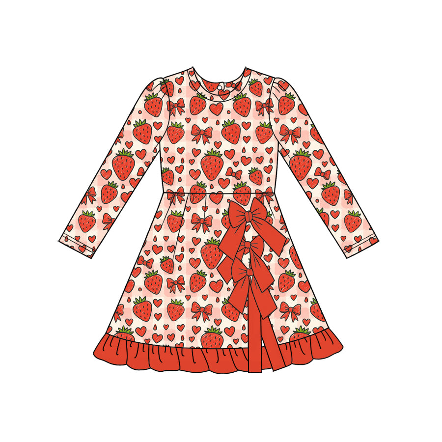 Preorder moq 5 Baby Girls Hearts Strawberry Valentines Yoga Active Short Bows Knee Length Dress