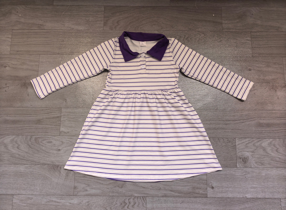 Baby Girls Long Sleeve Stripe Mardigras Button Knee Length Dress Preorder