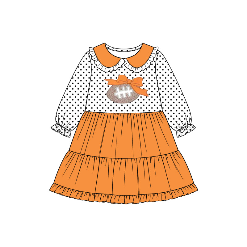 Preorder moq 5 Baby Girls Bow Footballs Polka Dots Team Collar Knee Length Dress