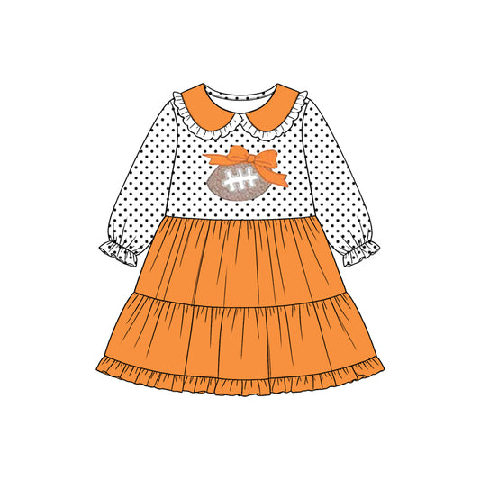 Preorder moq 5 Baby Girls Bow Footballs Polka Dots Team Collar Knee Length Dress