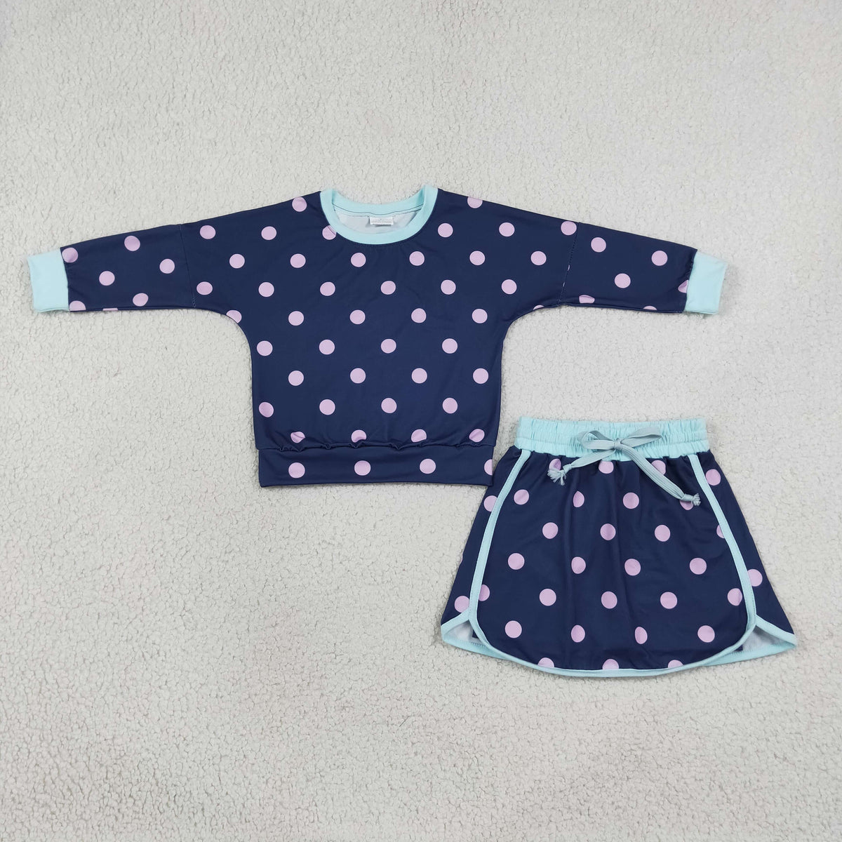 Baby Girls Navy Polka Dots Long Sleeve Shirt Top Skirt Short Clothes Set