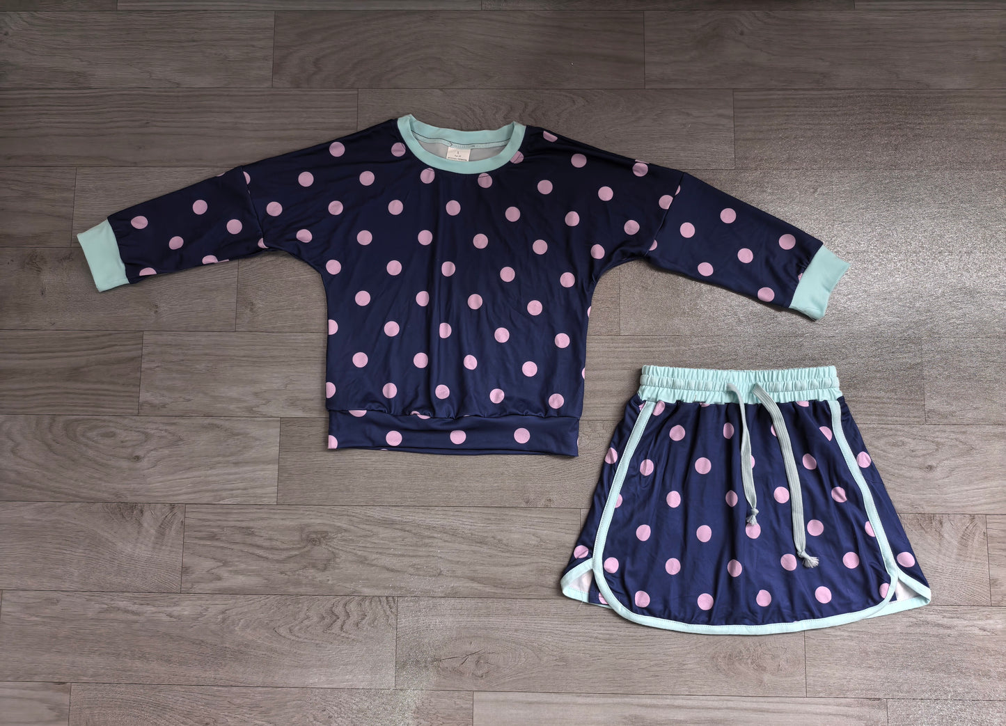 Sibling Preorder Baby Girls Long Sleeves Polka Dots Top Pockets Skirt Short Clothes Sets