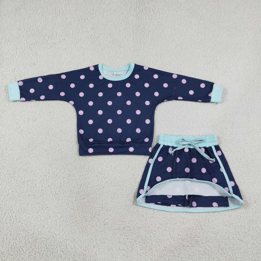 Baby Girls Navy Polka Dots Long Sleeve Shirt Top Skirt Short Clothes Set
