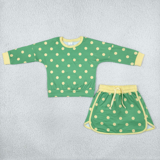 Baby Girls Green Polka Dots Long Sleeve Top Skirt Short Clothes Set