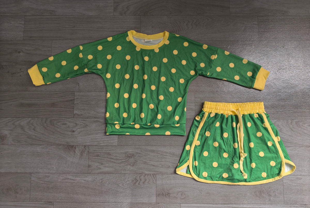 Sibling Preorder Baby Girls Long Sleeves Polka Dots Top Pockets Skirt Short Clothes Sets
