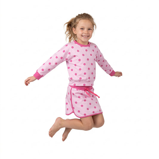 Baby Girls Pink Polka Dots Long Sleeve Top Skirt Short Clothes Set