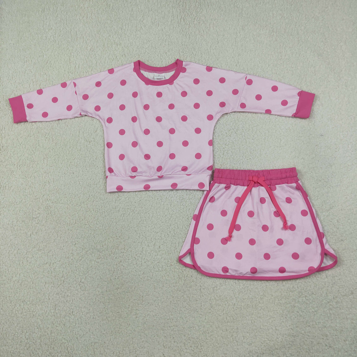 Baby Girls Pink Polka Dots Long Sleeve Top Skirt Short Clothes Set
