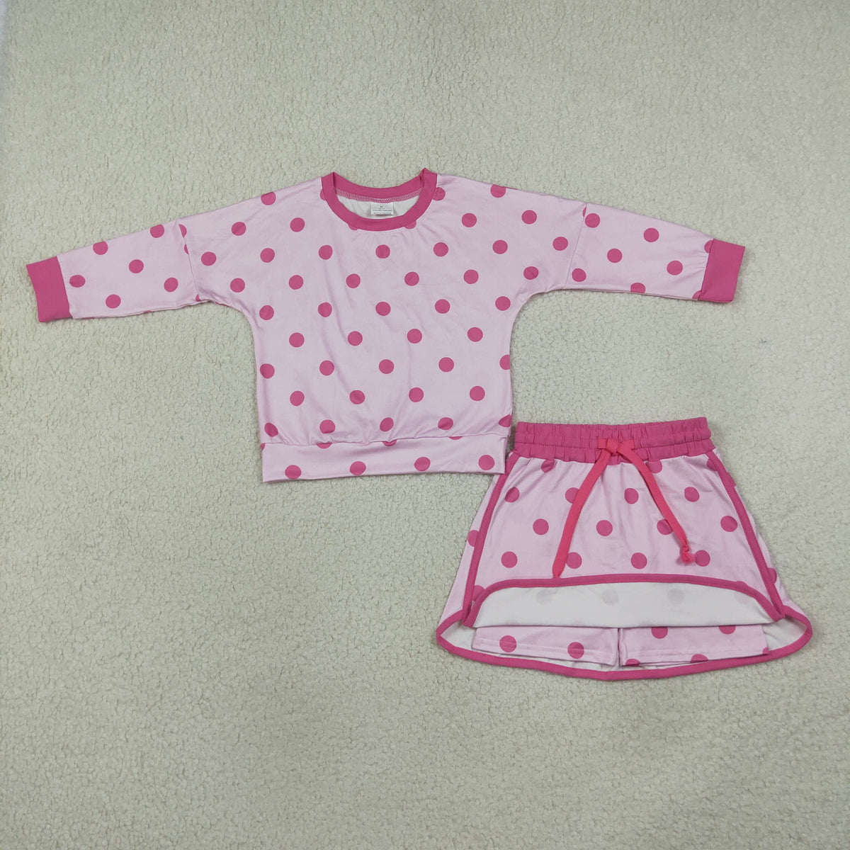 Baby Girls Pink Polka Dots Long Sleeve Top Skirt Short Clothes Set
