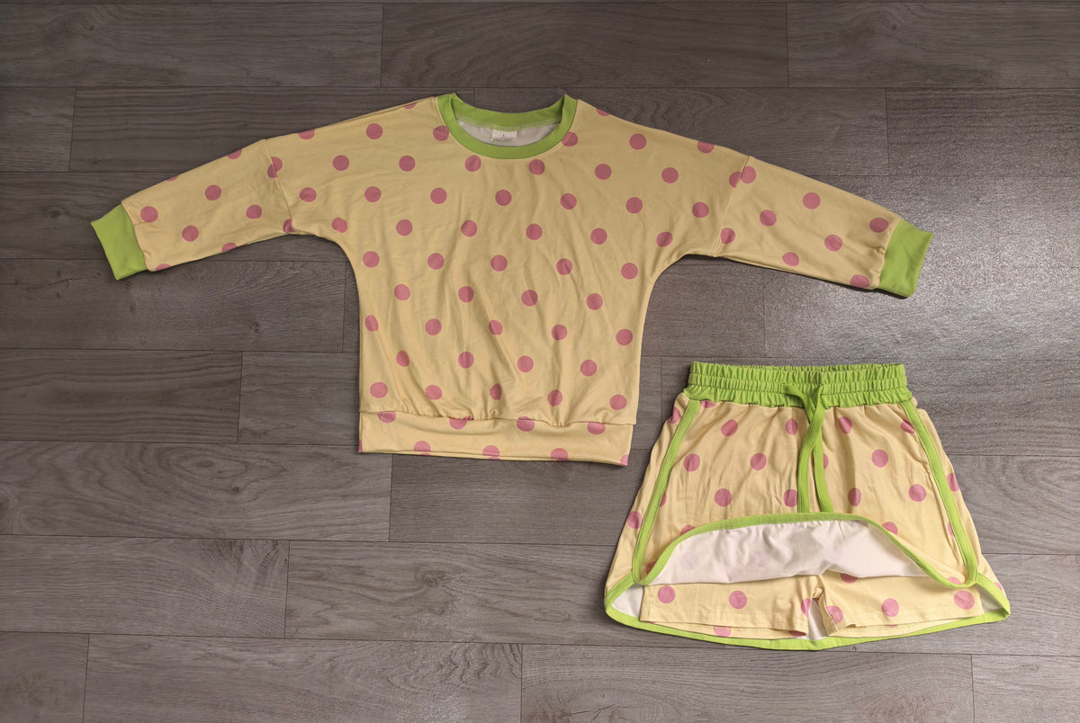 Sibling Preorder Baby Girls Long Sleeves Polka Dots Top Pockets Skirt Short Clothes Sets