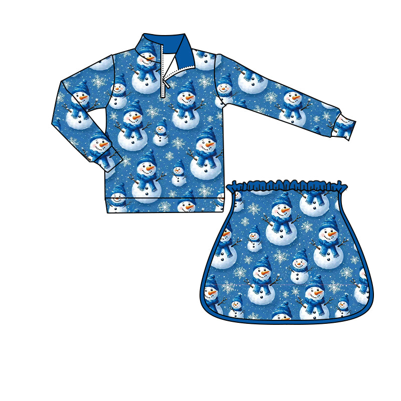 Preorder moq 5 Baby Girls Snowmen Zip Pullovers Skirt Shorts Christmas Clothes Set