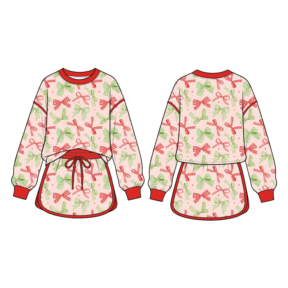 Preorder moq 5 Baby Girls Long Sleeve Colorful Bows Top Skirt Short Clothes Set
