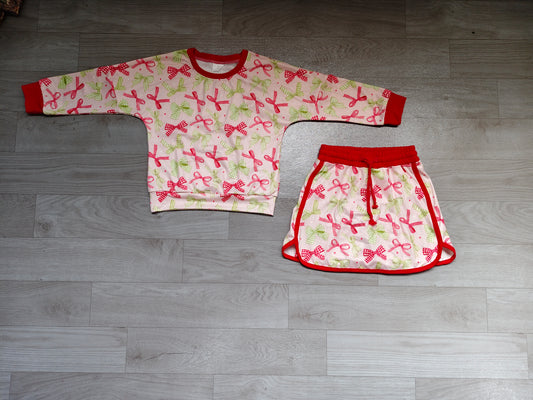 Baby Girls Long Sleeve Colorful Bows Top Skirt Short Clothes Set Preorder