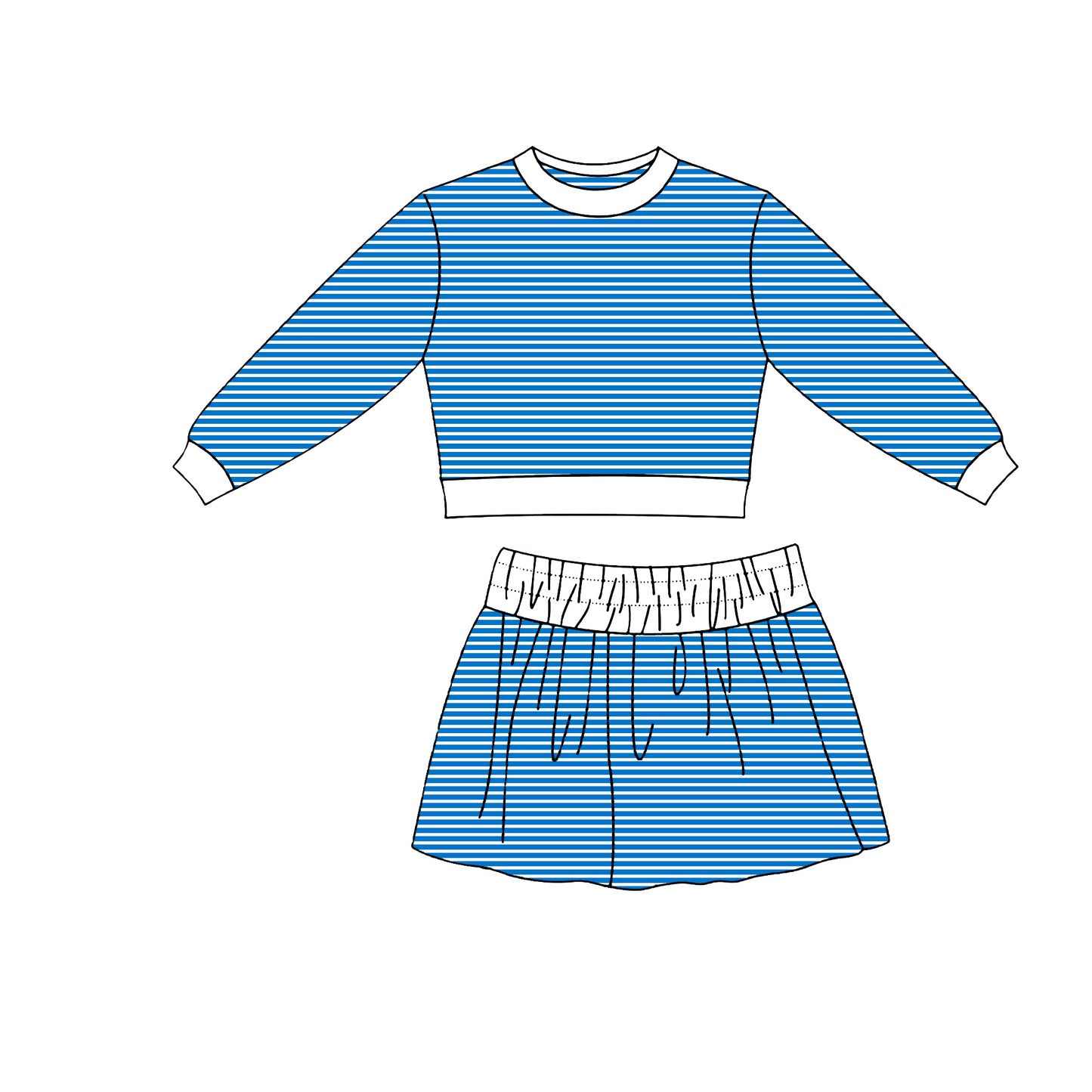 Baby Girls Blue Stripe Long Sleeve Top Skirt Short Yoga Active Clothes Set Preorder