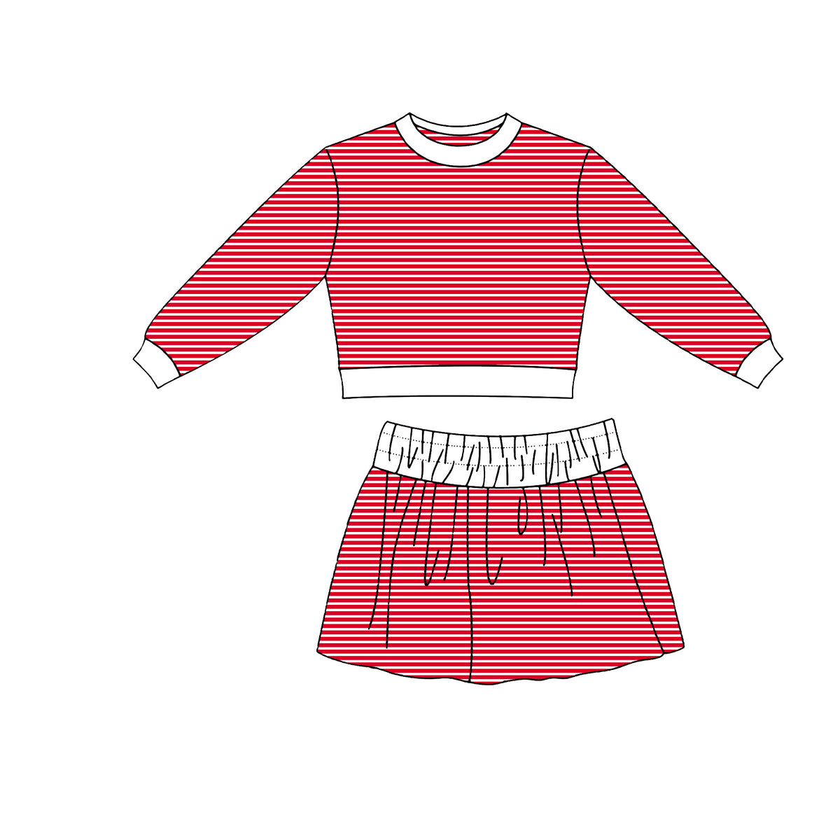 Baby Girls Red Stripe Long Sleeve Top Skirt Short Yoga Active Clothes Set Preorder