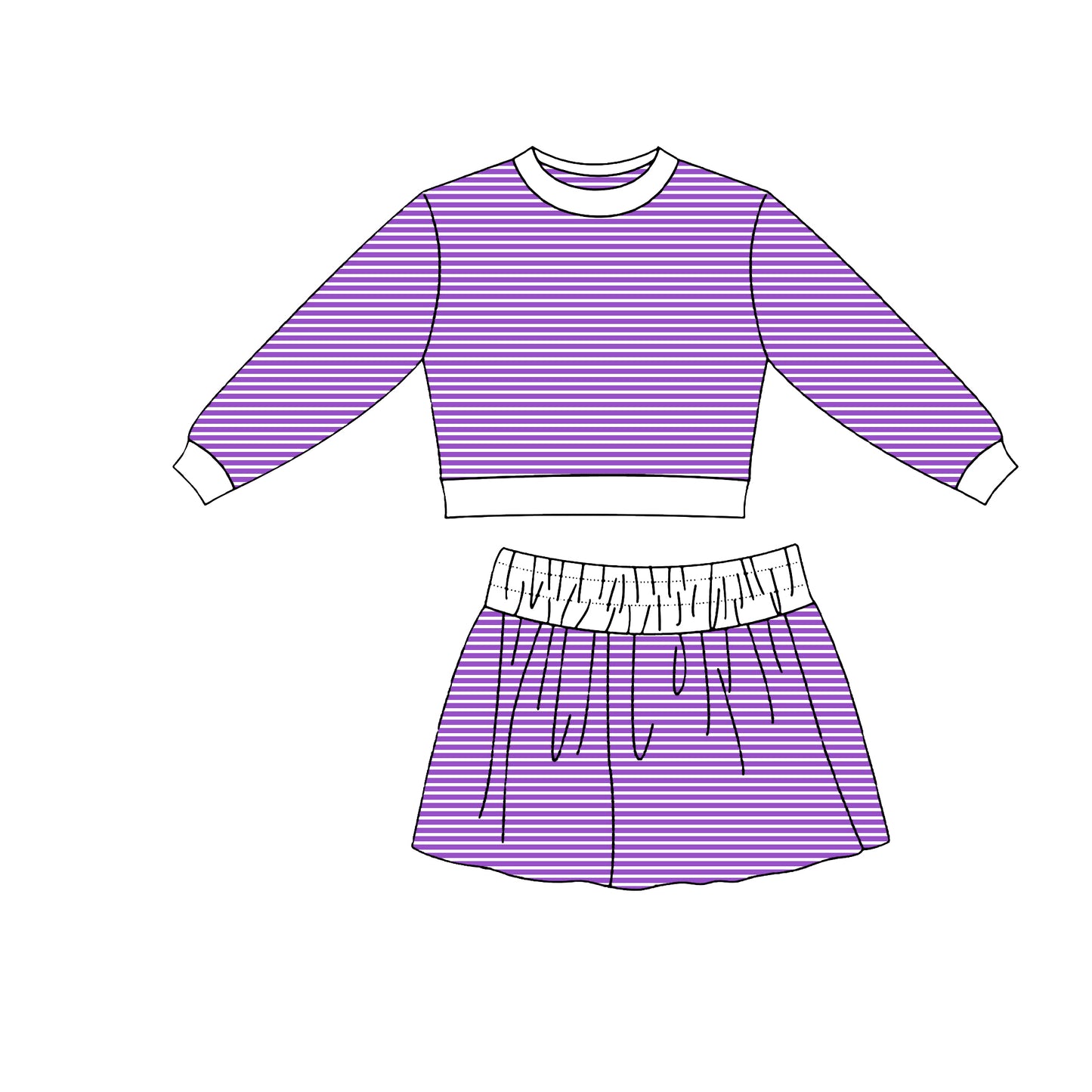 Baby Girls Purple Stripe Long Sleeve Top Skirt Short Yoga Active Clothes Set Preorder