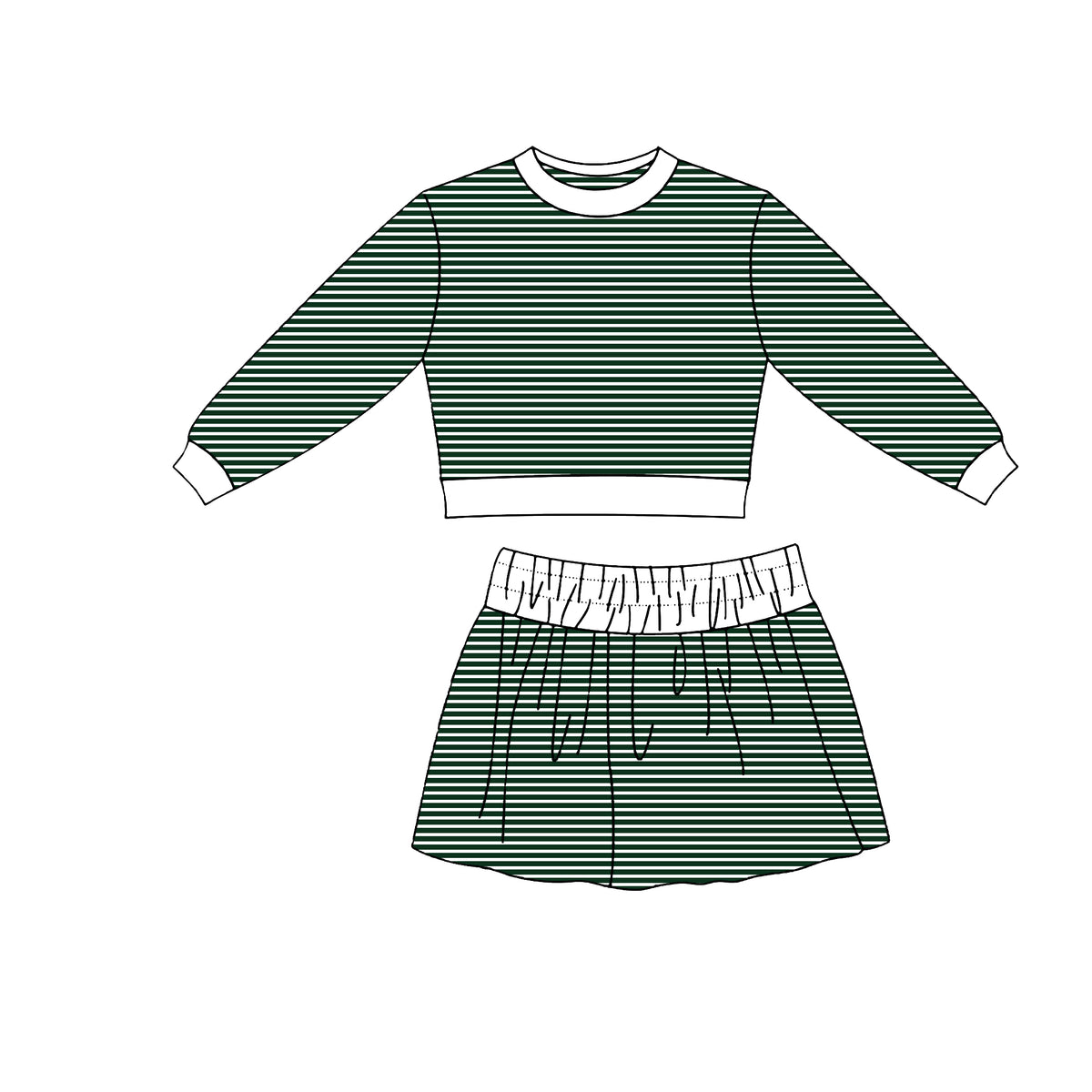 Baby Girls Green Stripe Long Sleeve Top Skirt Short Yoga Active Clothes Set Preorder