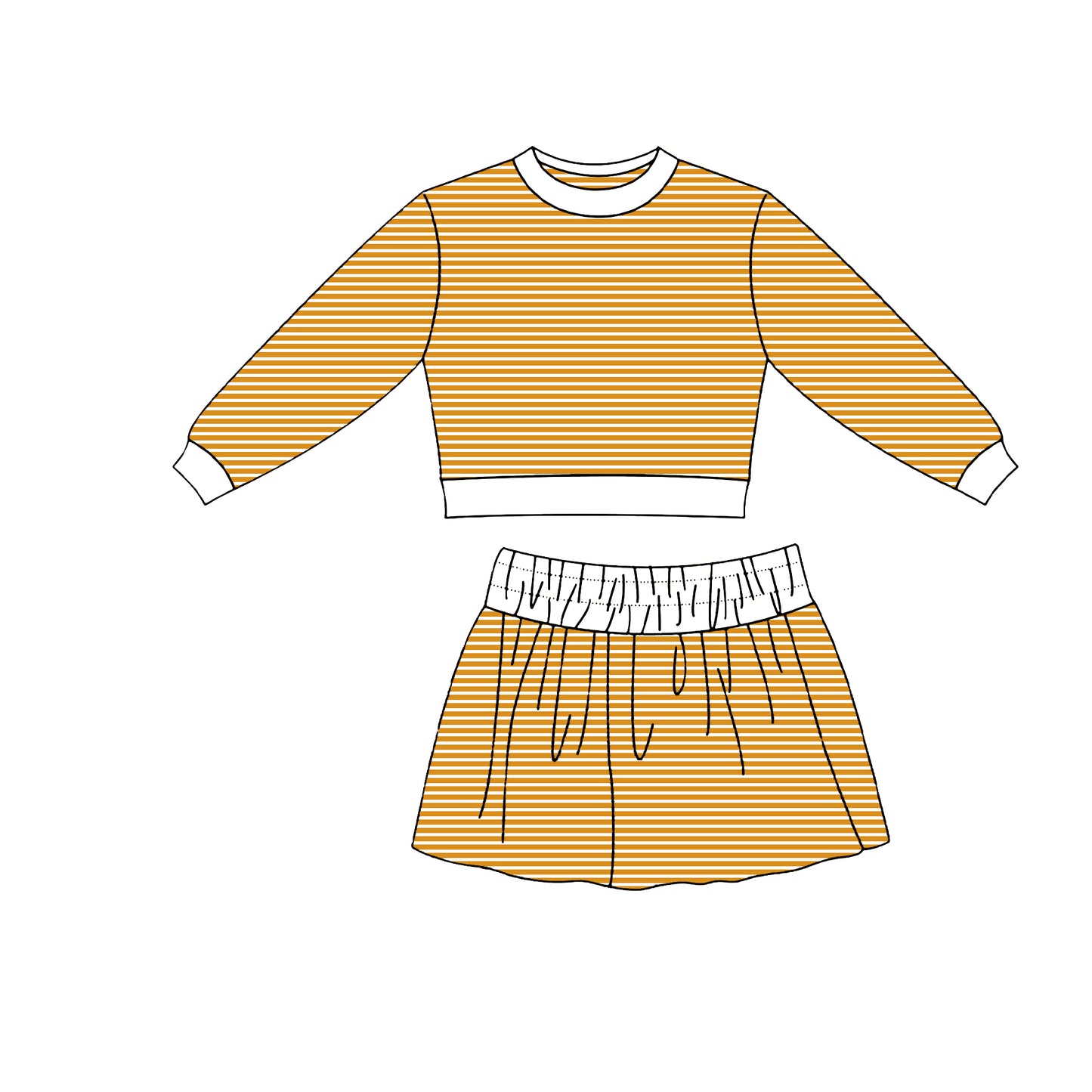 Baby Girls Orange Stripe Long Sleeve Top Skirt Short Yoga Active Clothes Set Preorder