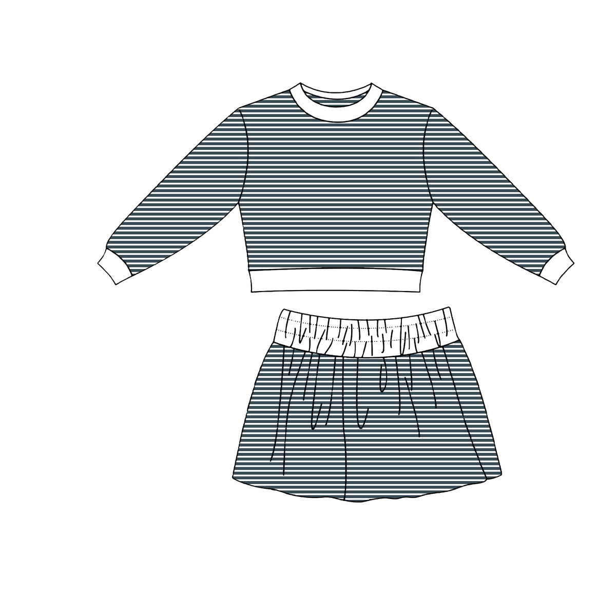 Baby Girls Blue Stripe Long Sleeve Top Skirt Short Yoga Active Clothes Set Preorder