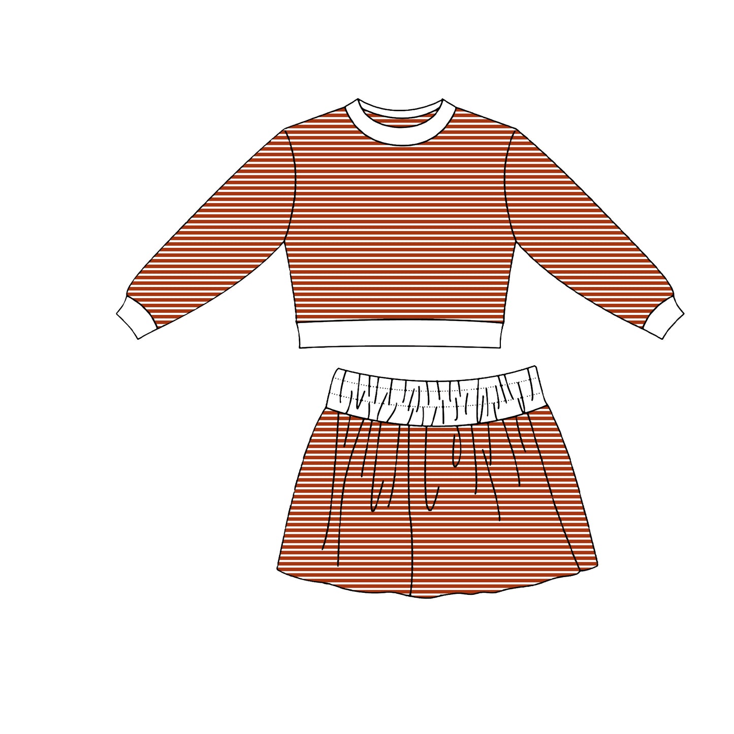 Baby Girls Red Stripe Long Sleeve Top Skirt Short Yoga Active Clothes Set Preorder