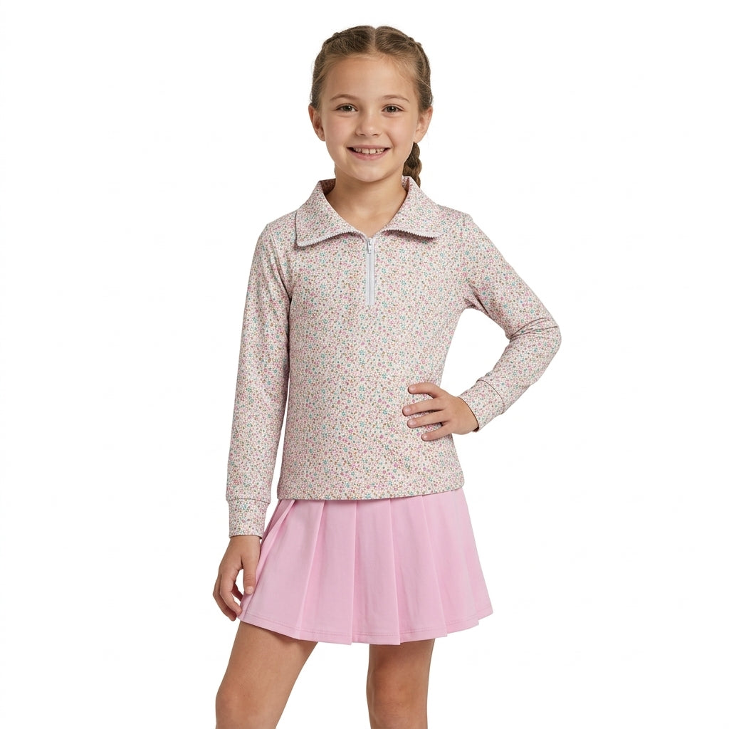 Baby Girls Pink Small Flowers Zip Pullover Yoga Active Skirt Shorts Clothes Sets