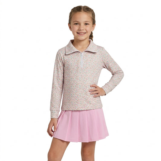 Baby Girls Pink Small Flowers Zip Pullover Yoga Active Skirt Shorts Clothes Sets