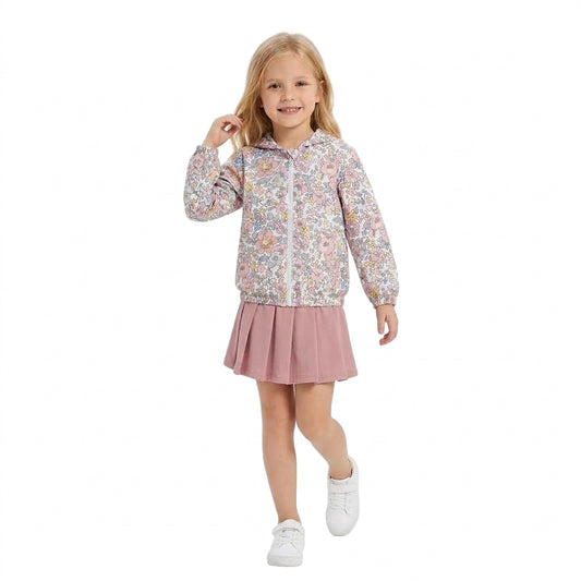 Baby Girls Pink Flowers Zip Pockets Hoodie Jackets Yoga Active Skirt Shorts Clothes Sets