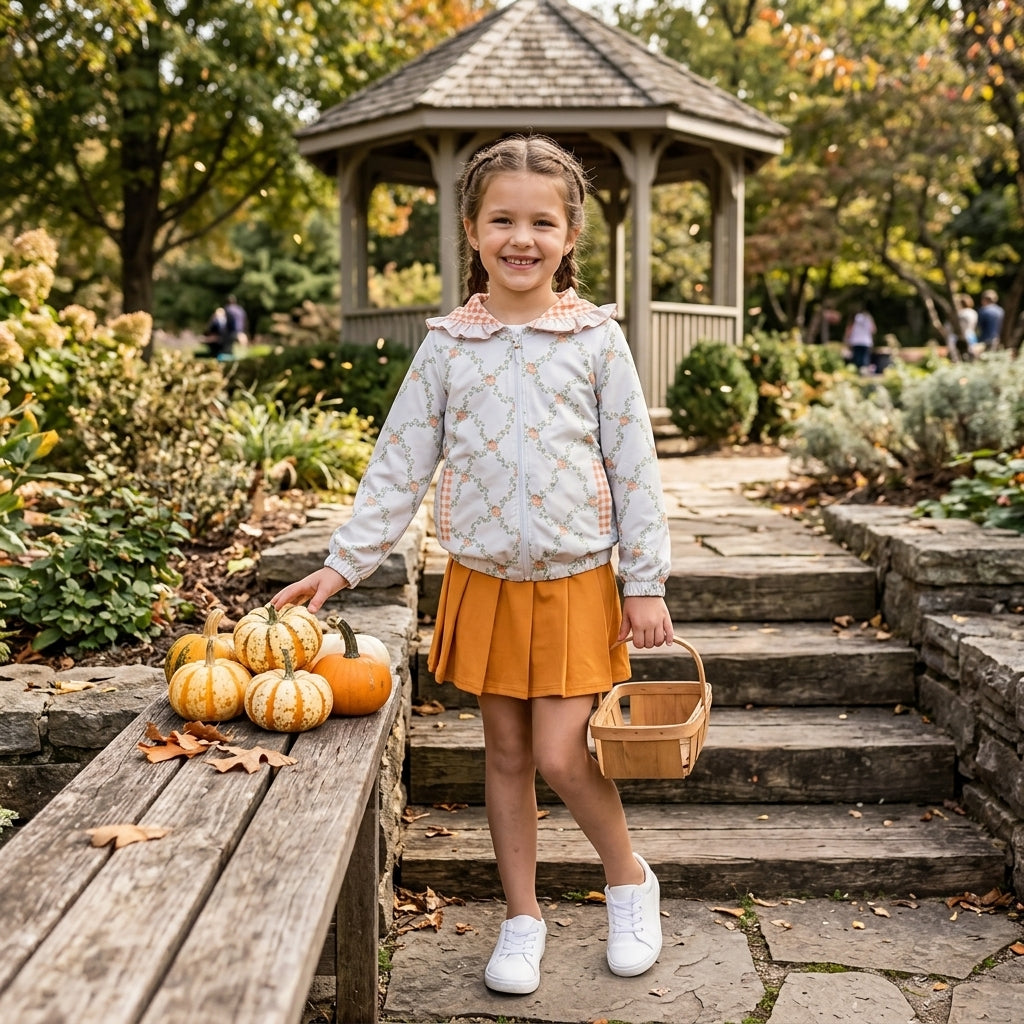 Baby Girls Flowers Pumpkins Zip Pockets Ruffle Hoodie Jackets Yoga Active Skirt Shorts Fall Sets