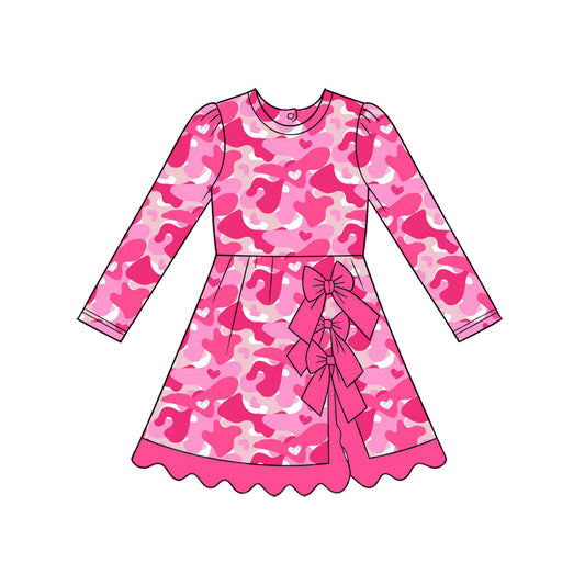 Baby Girls Hearts Camo Valentines Yoga Active Short Bows Scallop Knee Length Dress Preorder