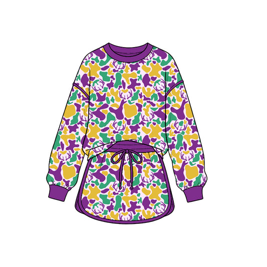 Baby Girls Long Sleeve Mardigras Deer Camo Top Skirt Short Hunting Clothes Set Preorder