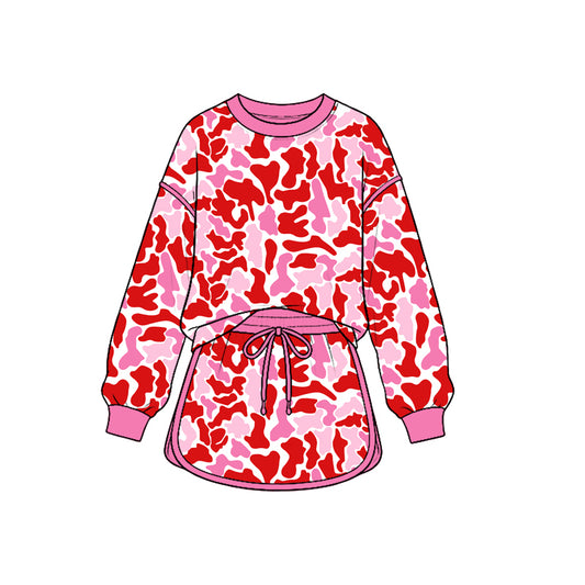 Baby Girls Long Sleeve Pink Camo Top Skirt Short Valentines Clothes Set Preorder