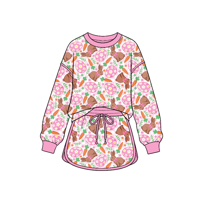 Baby Girls Flowers Eggs Rabbits Long Sleeve Top Skirt Short Easter Clothes Set Preorder