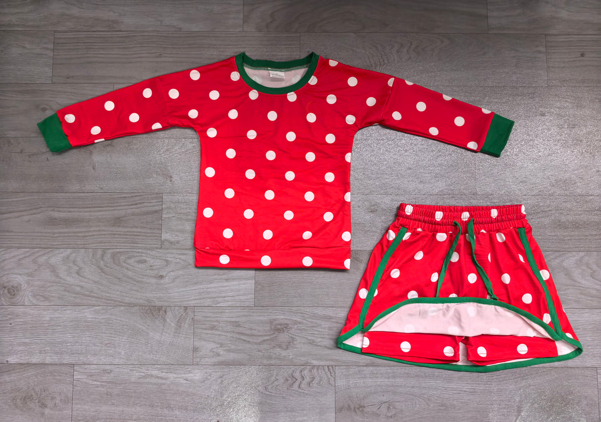 Baby Girls Red Polka Dots Top Skirt Short Clothes Set Preorder