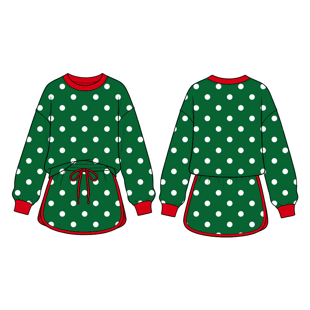 Baby Girls Green Polka Dots Top Skirt Short Clothes Set Preorder