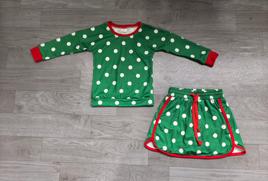 Baby Girls Green Polka Dots Top Skirt Short Clothes Set Preorder