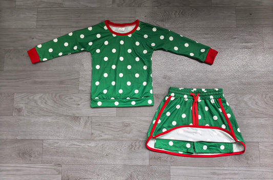 Baby Girls Green Polka Dots Top Skirt Short Clothes Set Preorder