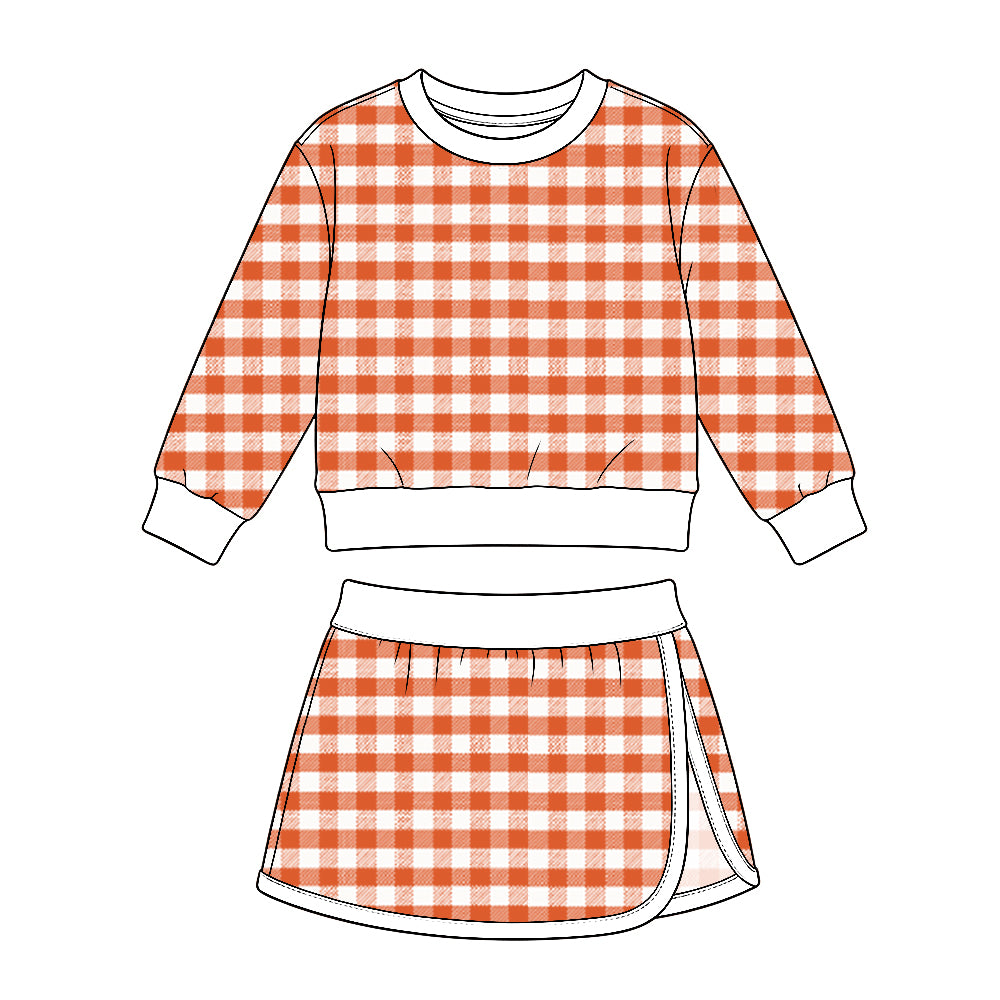 Baby Girls Orange Checked Shirt Top Skirt Short Yoga Active Clothes Set Preorder
