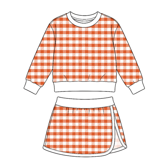 Baby Girls Orange Checked Shirt Top Skirt Short Yoga Active Clothes Set Preorder