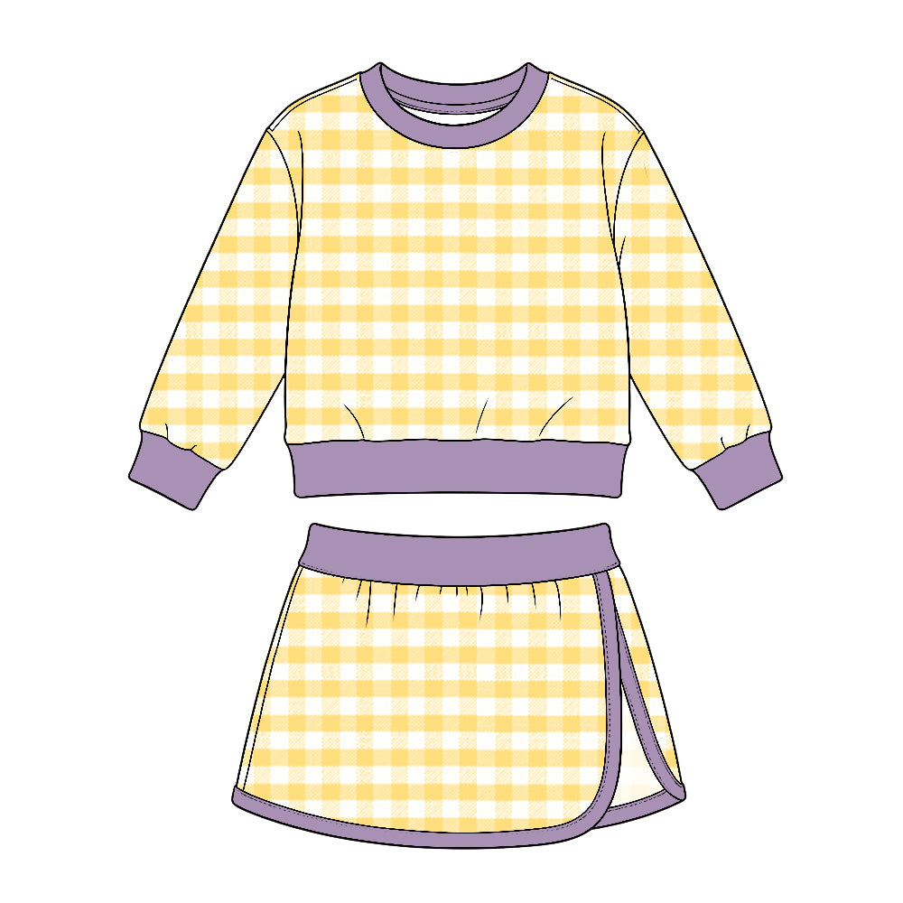 Baby Girls Yellow Checked Shirt Top Skirt Short Yoga Active Clothes Set Preorder