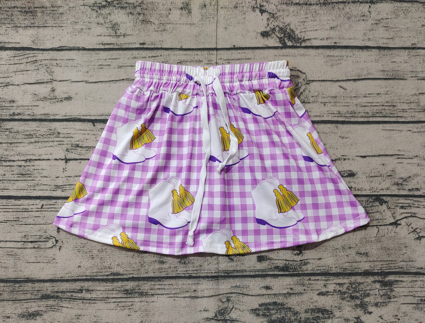 Baby Girls Mardi Gras Checkered Boots Skort Skirts