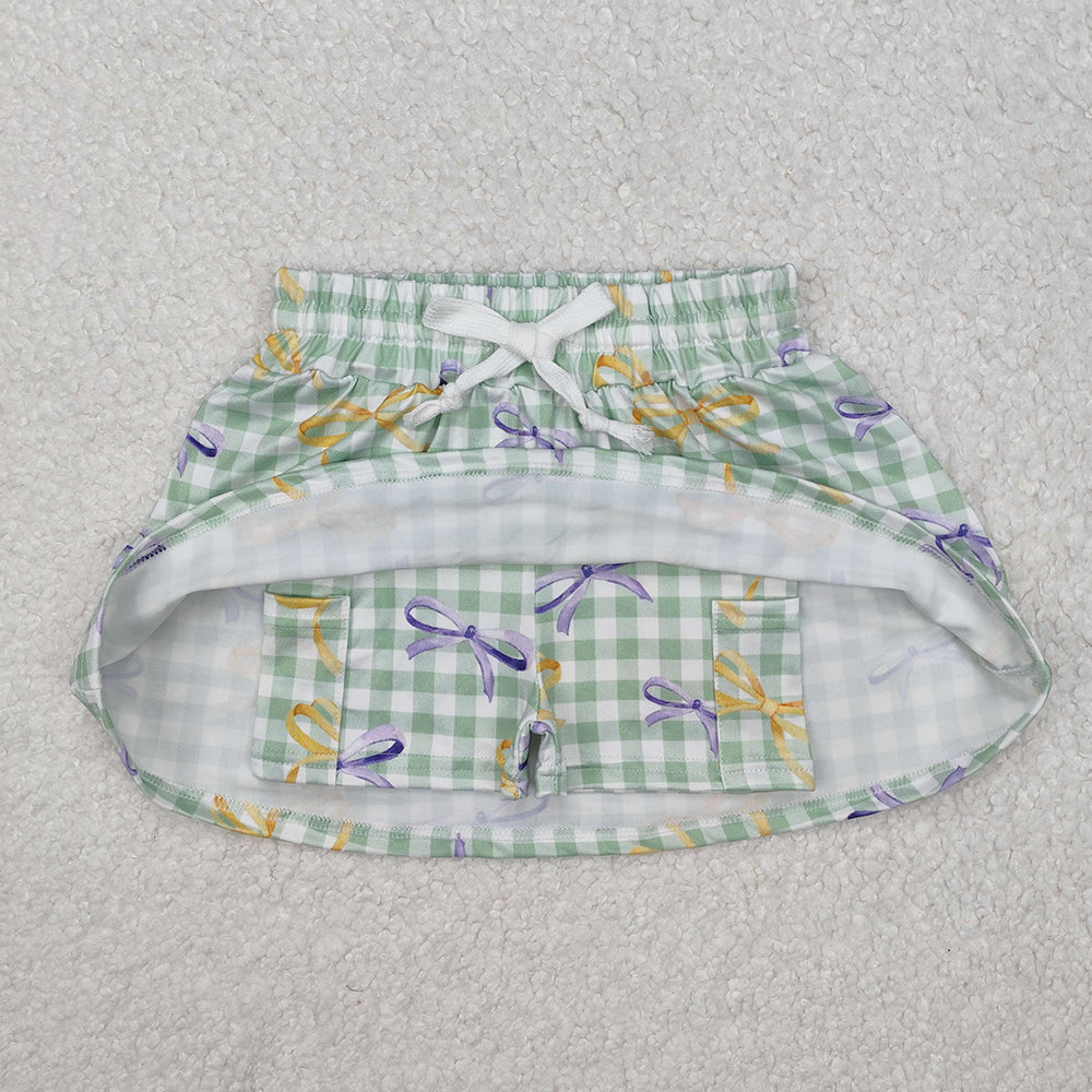 Baby Girls Mardi Gras Checkered Bows Skort Skirts