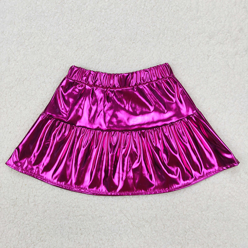 3 Colors Sibling Baby Girls Leather Metallic Skirts Bottoms